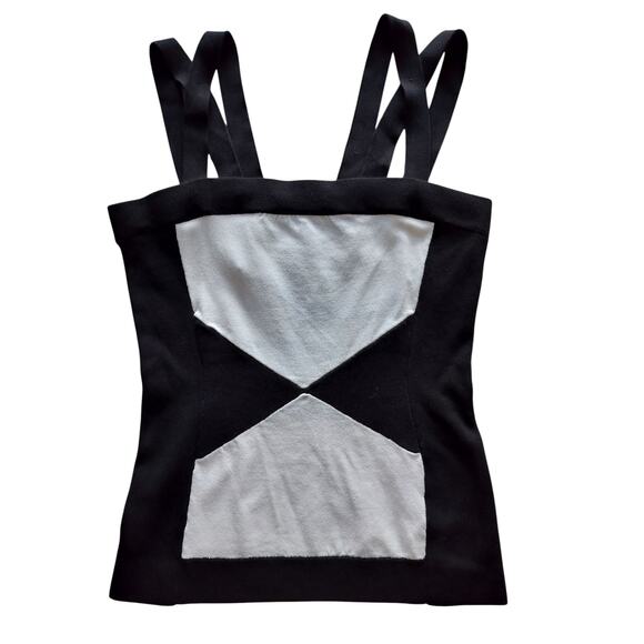 New Cache Women's Black White Y2K Knit Colorblock Tube Tank Top Size M - Picture 2 of 8